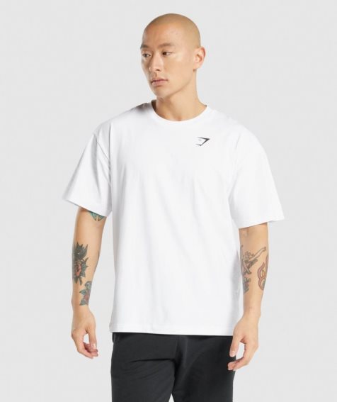 Men's Gymshark Essential Oversized T-Shirts White | NZ 0SBXPN